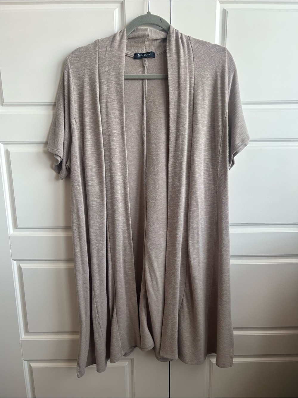 “Coastal Grandma” Light Taupe Draped Open Cardigan